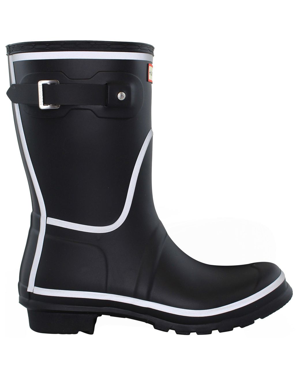 Hunter Black Short Reflective Outline Wellington Boots Rubber