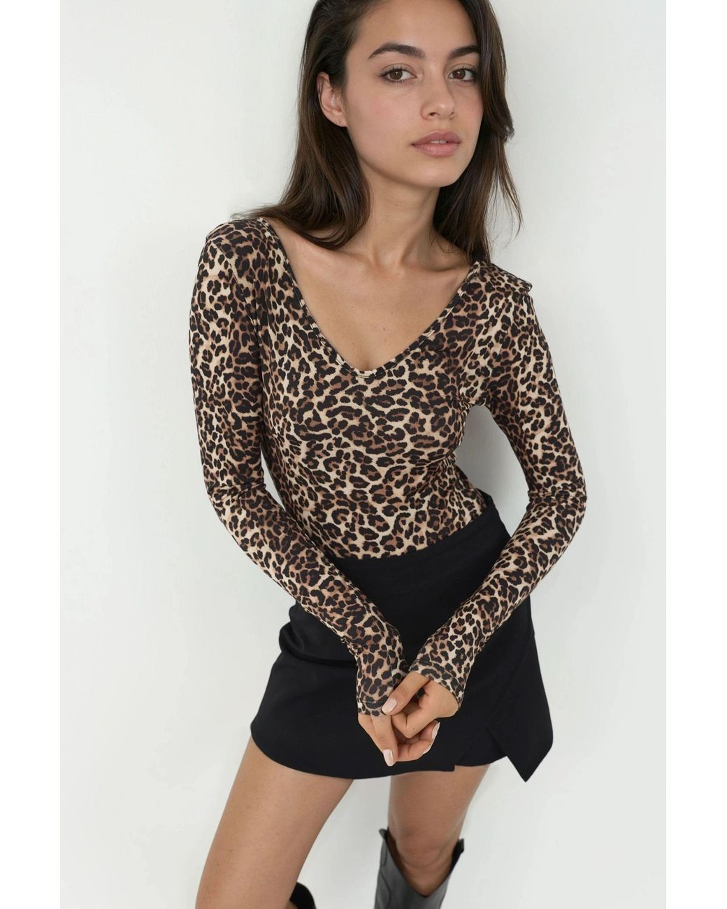 Hiccup Black Patterned V-Neckfitted Bodysuit