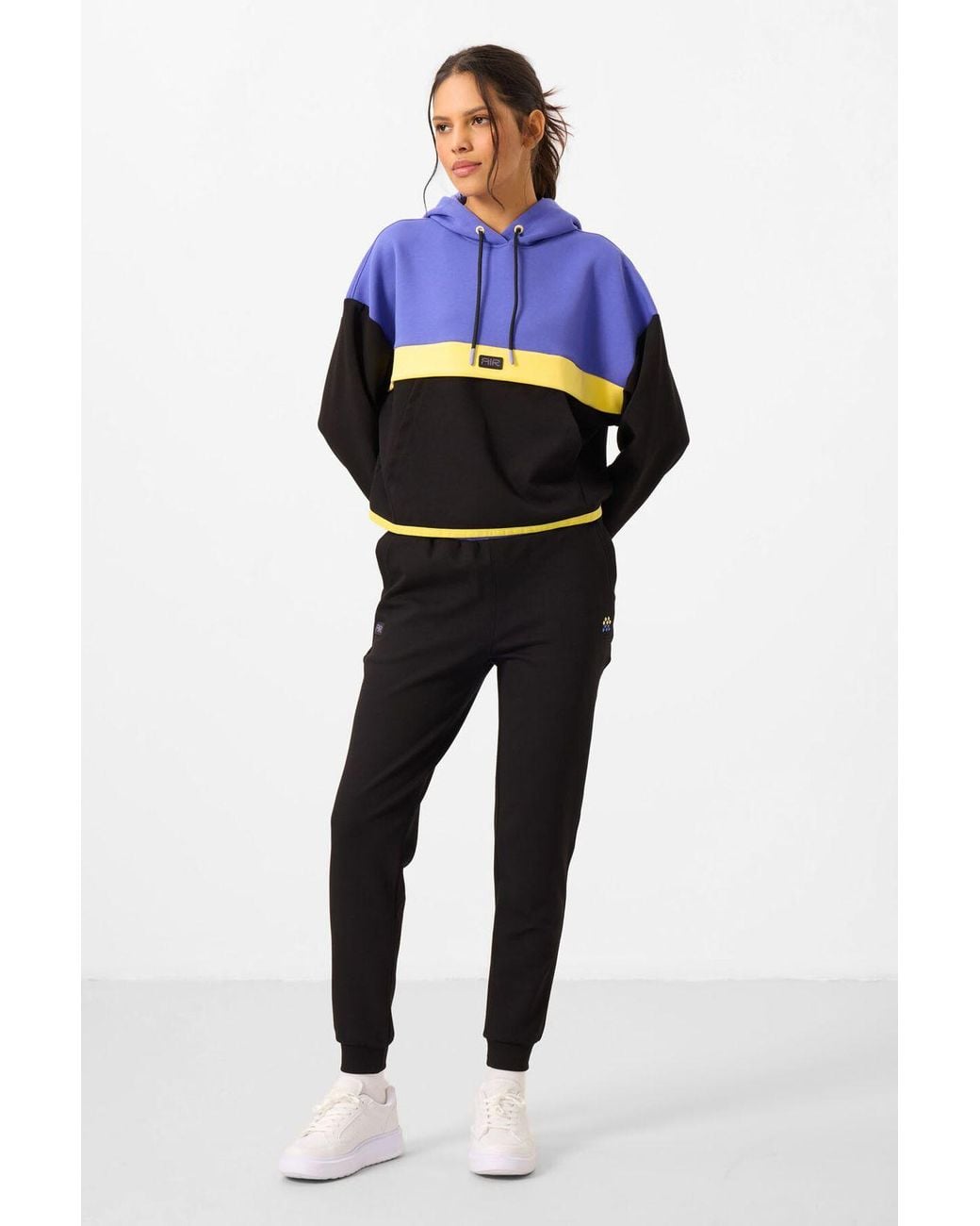 TOMMY LIFE Blue Color-Blocked Hooded Sweatshirt And Pants Set