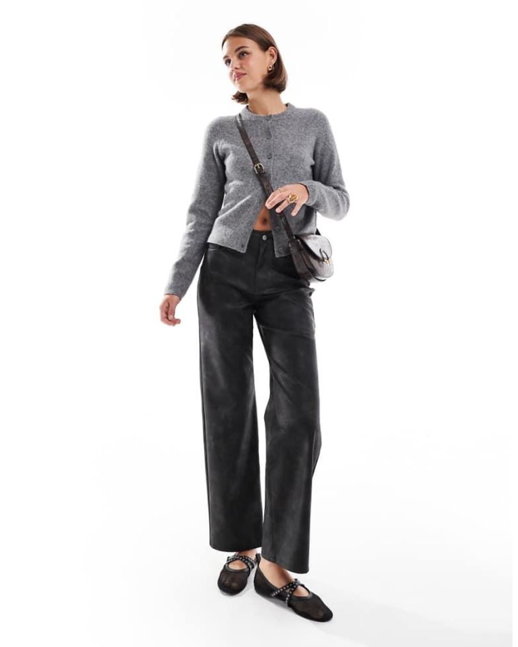 ONLY White High Waist Faux Leather Straight Leg Trousers