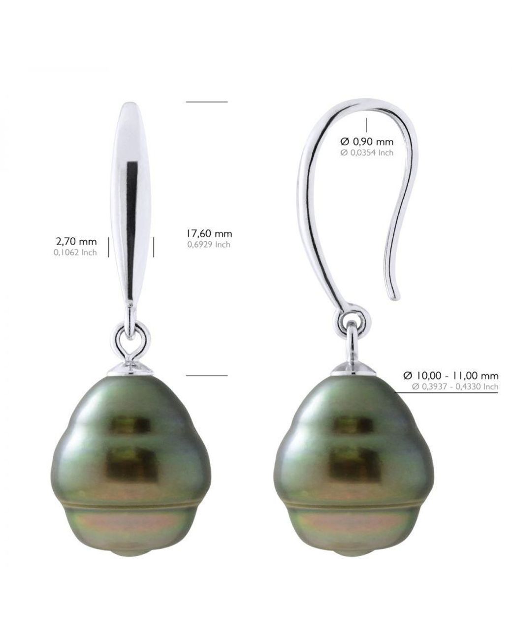 Ateliers Saint Germain Green Earrings Of 925 And Real Cultured Tahiti Pearls Circled 10-11 Mm