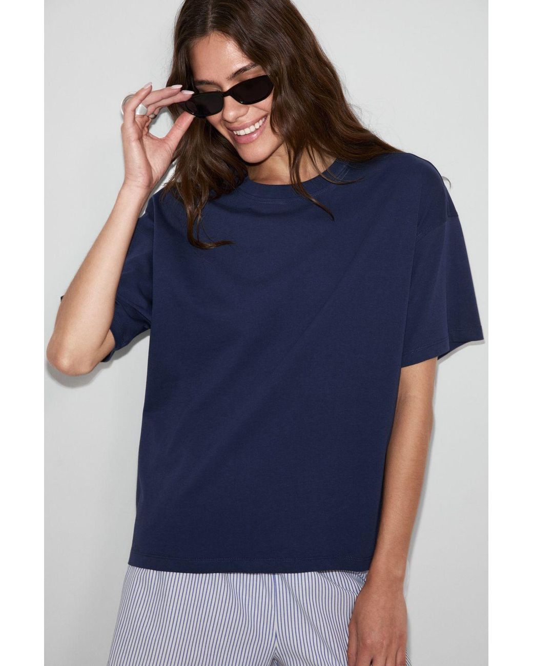 Grimelange Blue Oversized Crew Neck T-Shirt