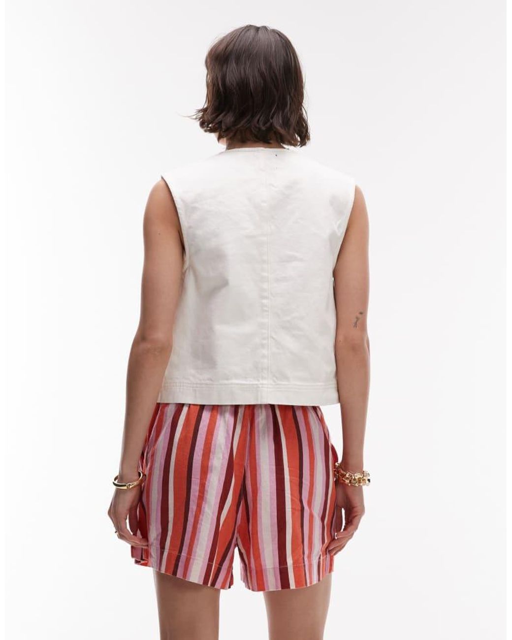 TOPSHOP White High Rise Drawcord Linen Shorts