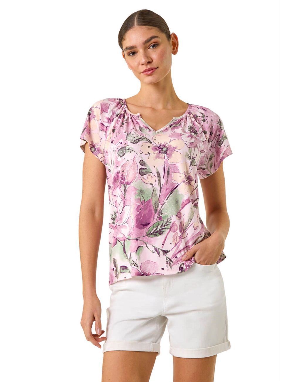 Roman Red Abstract Print Stretch Tunic Top