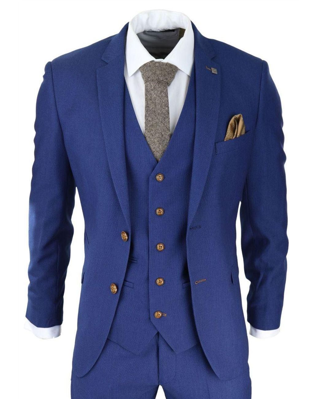Paul Andrew Blue 3 Piece Royal Birdseye Classic Suit Canvas for men