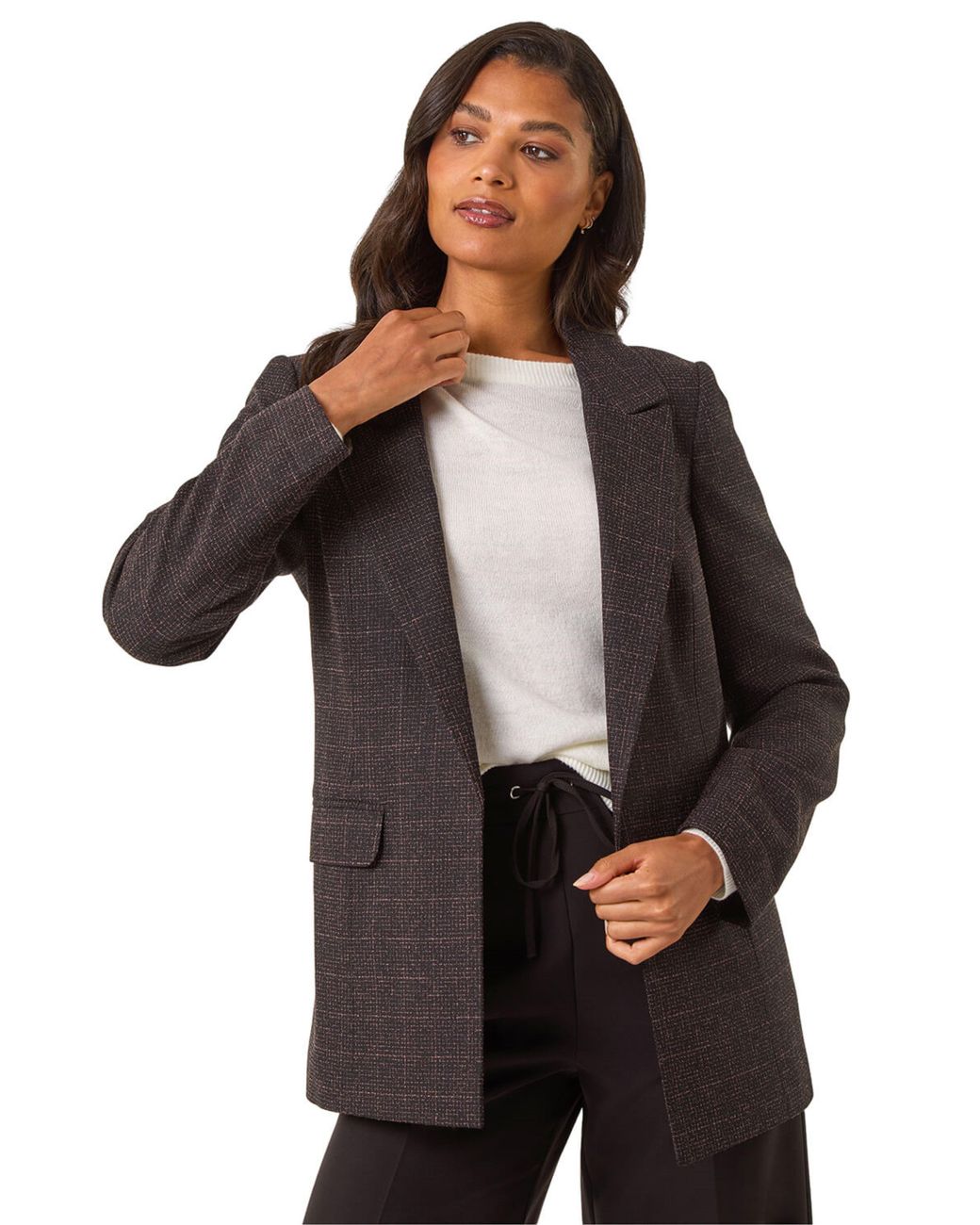 Roman Black Check Print Longline Blazer