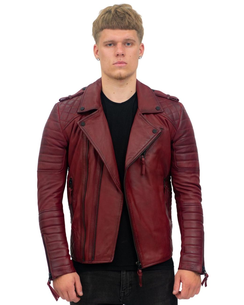 Infinity Leather Red Slim-Fit Double Zip Brando Biker Jacket-Cairo for men