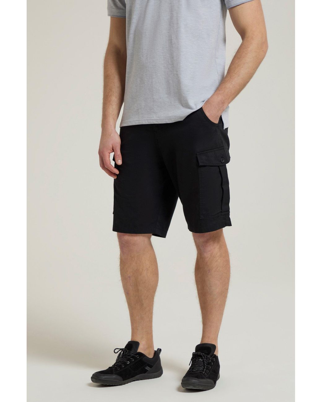 Mountain Warehouse Black 'Lakeside' Twill Cotton Cargo Shorts With Multiple Pockets for men