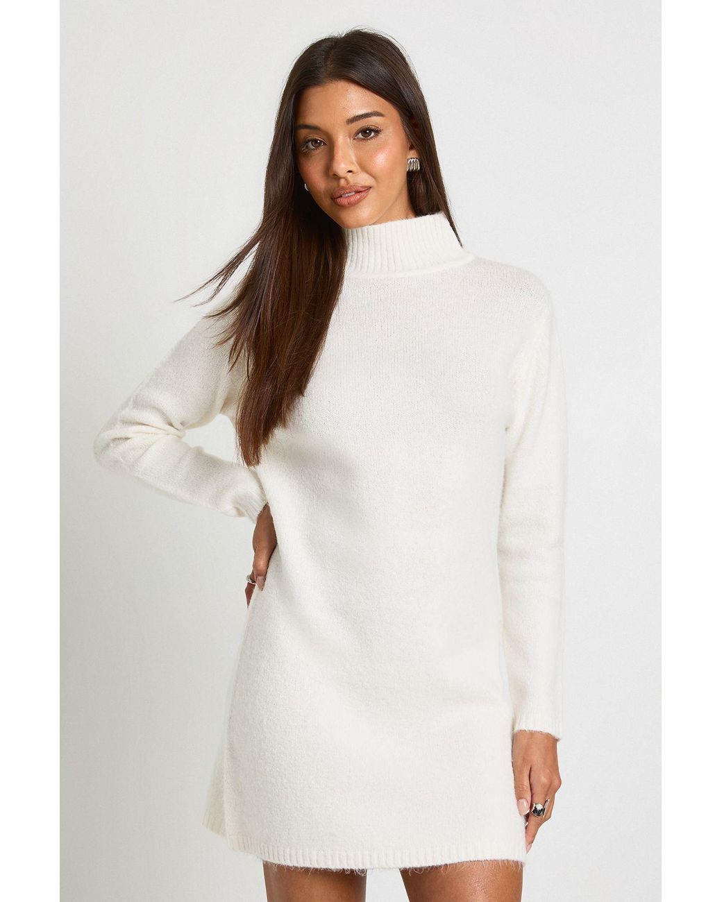 Boohoo White High Neck Super Soft Knitted Mini Dress