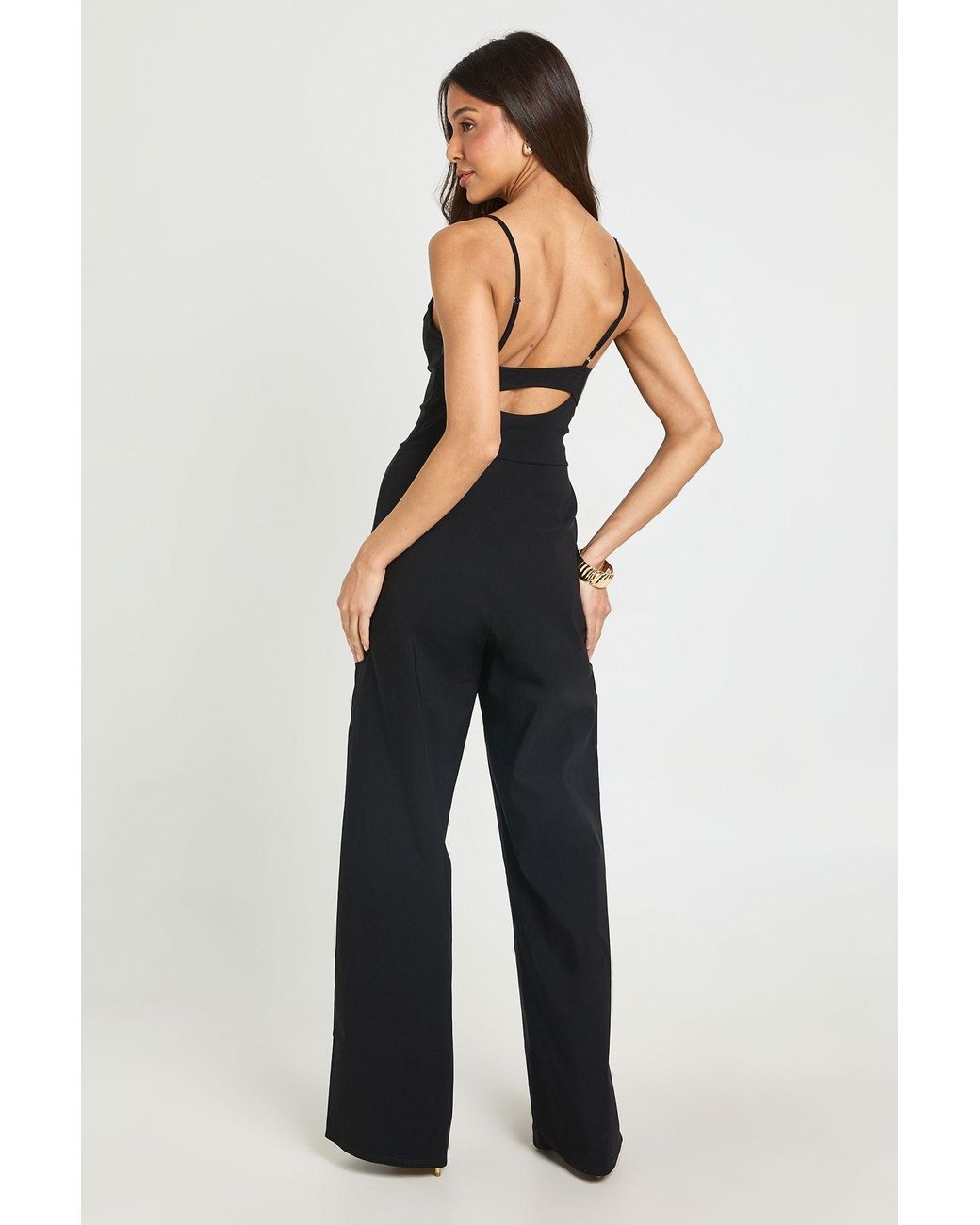 Boohoo Blue Sweetheart Neck Wide Leg Jumpsuit