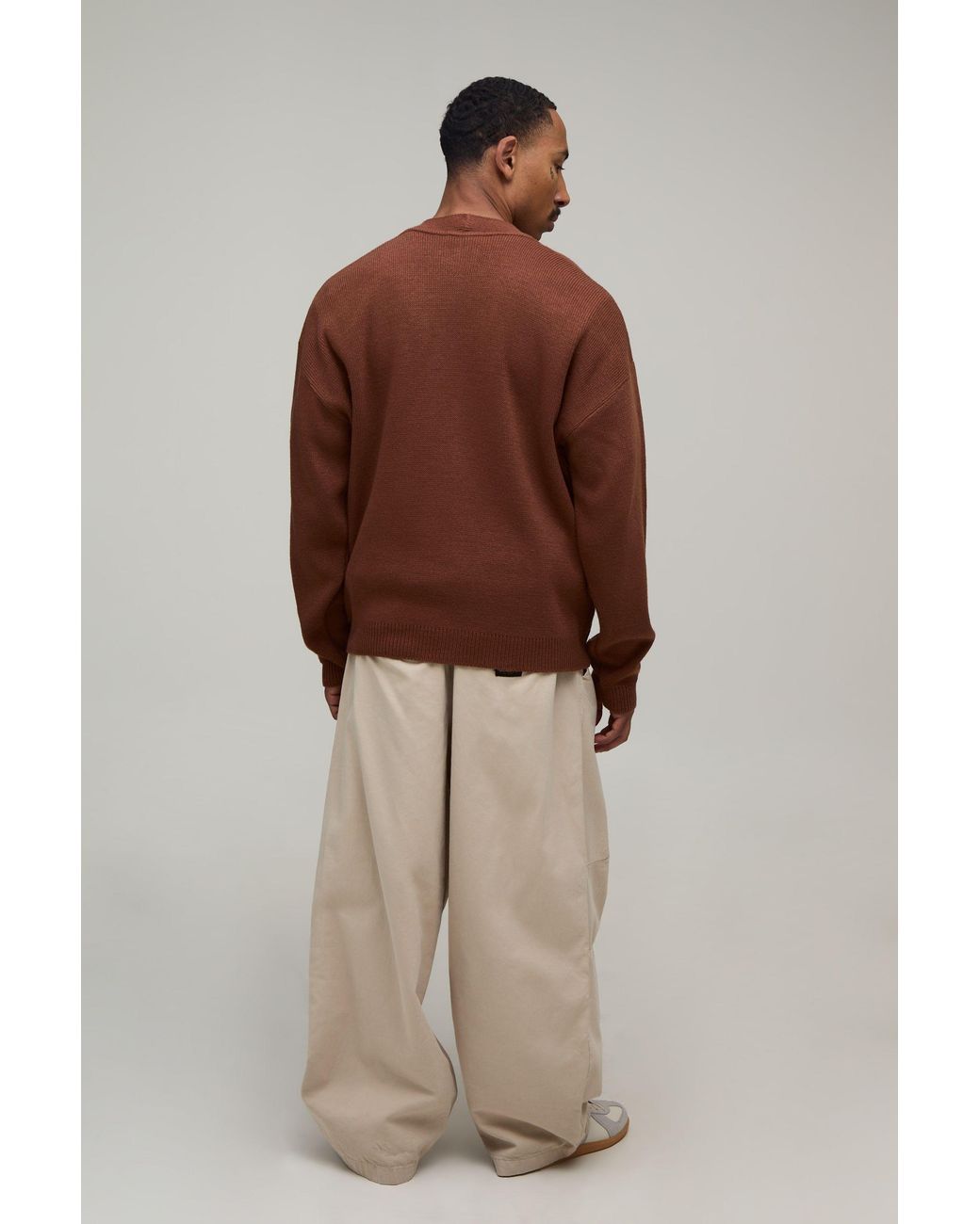 BoohooMAN Brown Relaxed Soft Touch Knitted Cardigan for men