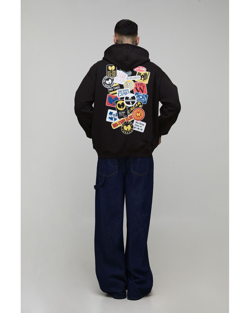 BoohooMAN Gray Tall Oversized Wu-Tang License Printed Hoodie for men