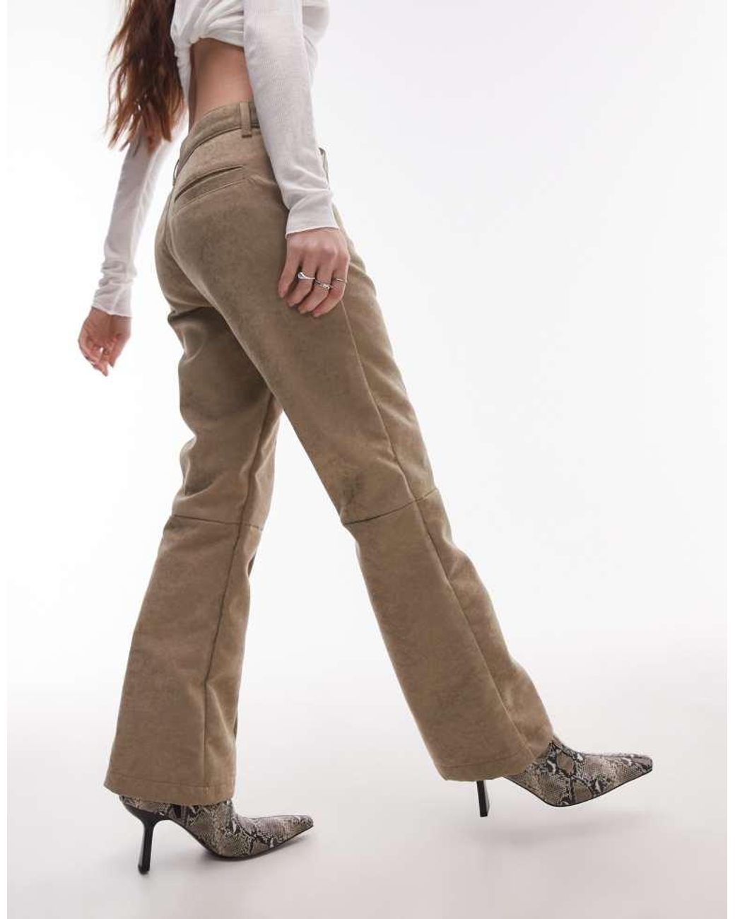 TOPSHOP Natural Faux Suede Cropped Kick Flare Trouser