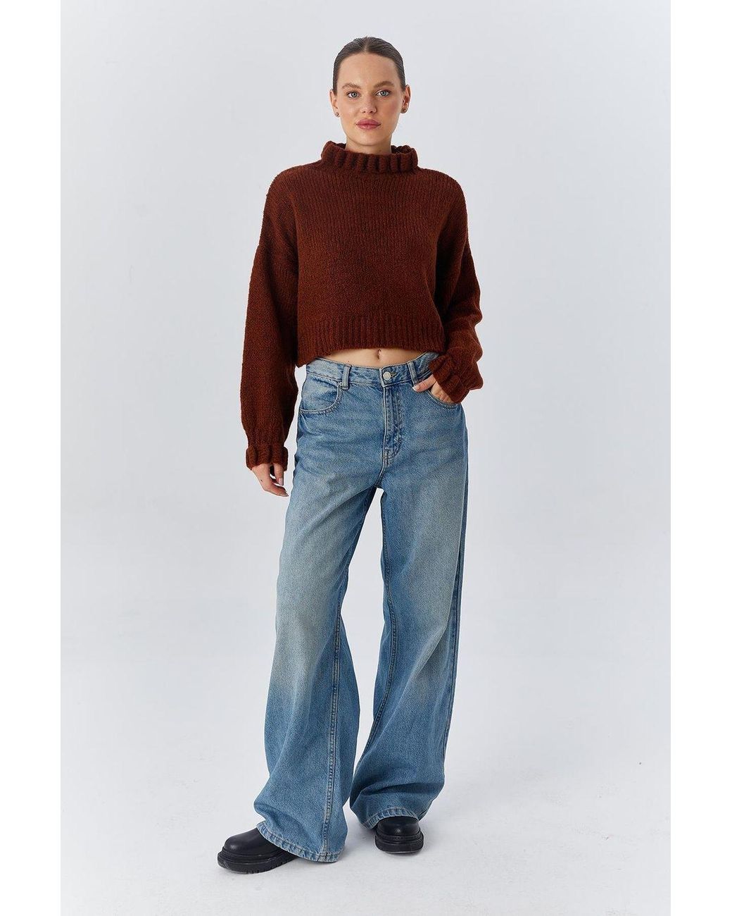 MixRay Thick Turtleneck Textured Crop Sweater