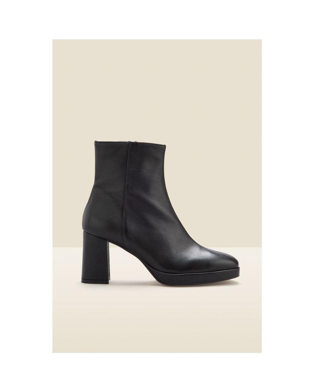 Sosandar Black Naomi Leather Block Heel Platform Ankle Boot