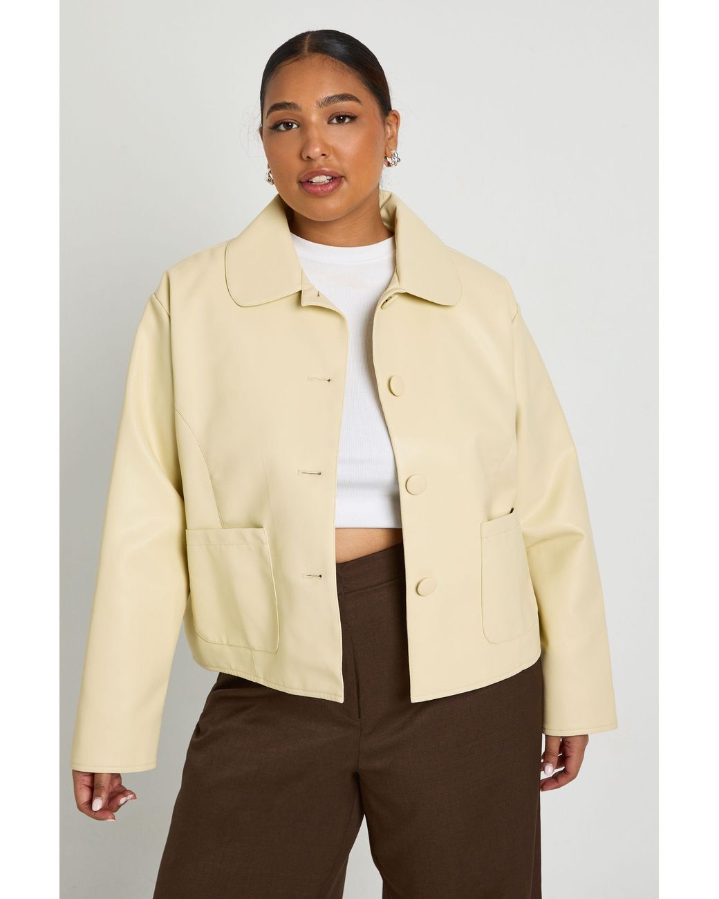 Boohoo Natural Plus Pu Elasticated Hem Jacket