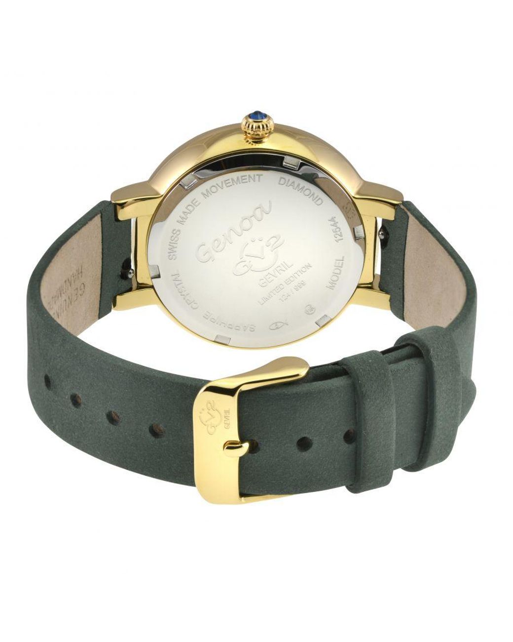 Gv2 Green Genoa Ss Ip Case, Mop Dial, Authentic Handmade Ion Suede Leather Strap