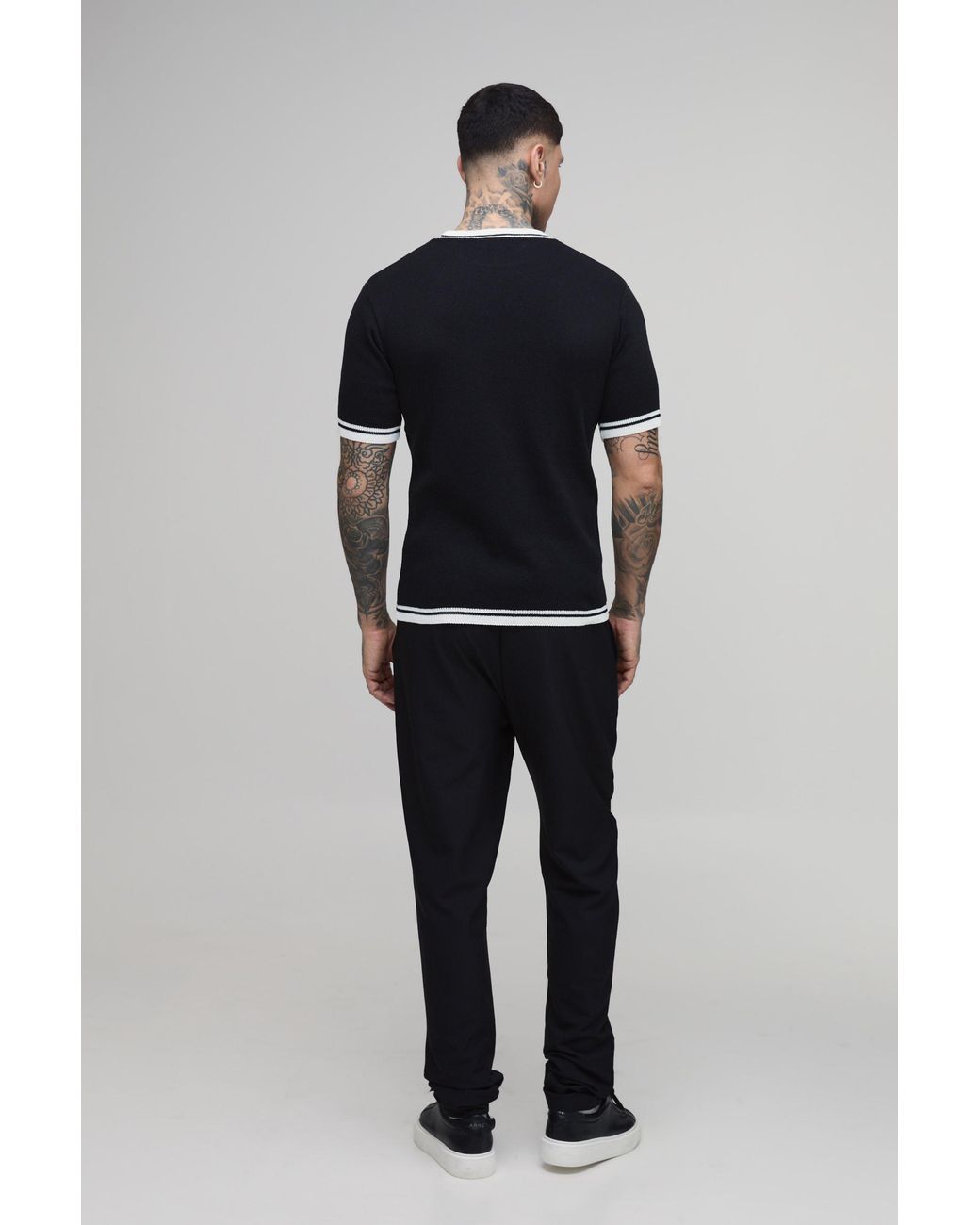BoohooMAN Blue Tall Muscle Fit Cotton Blend Tipped Knitted T-Shirt for men