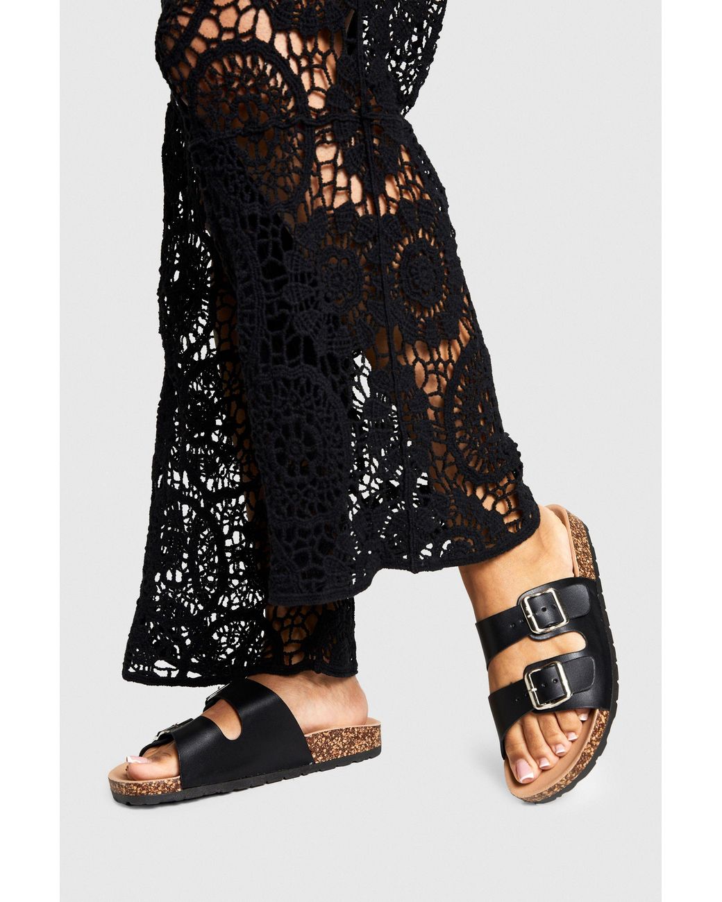 Boohoo Black Double Buckle Footbed Slider