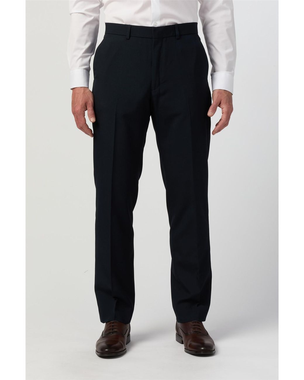 Limehaus Black Flat Fronted Regular Suit Trousers for men