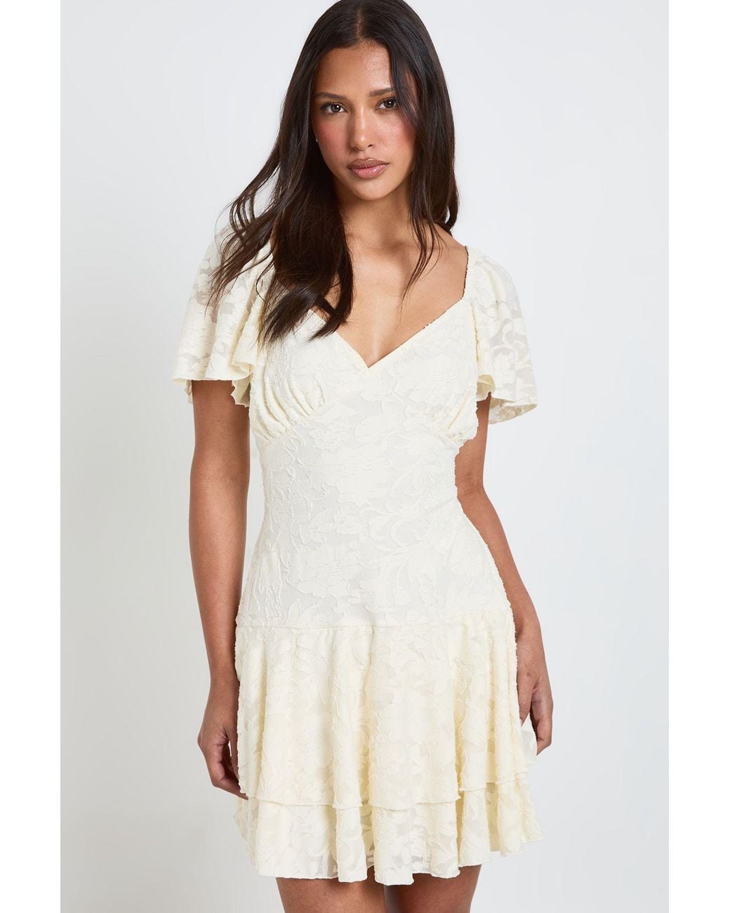 Boohoo White Burnout Floral Milkmaid Frill Detail Dress