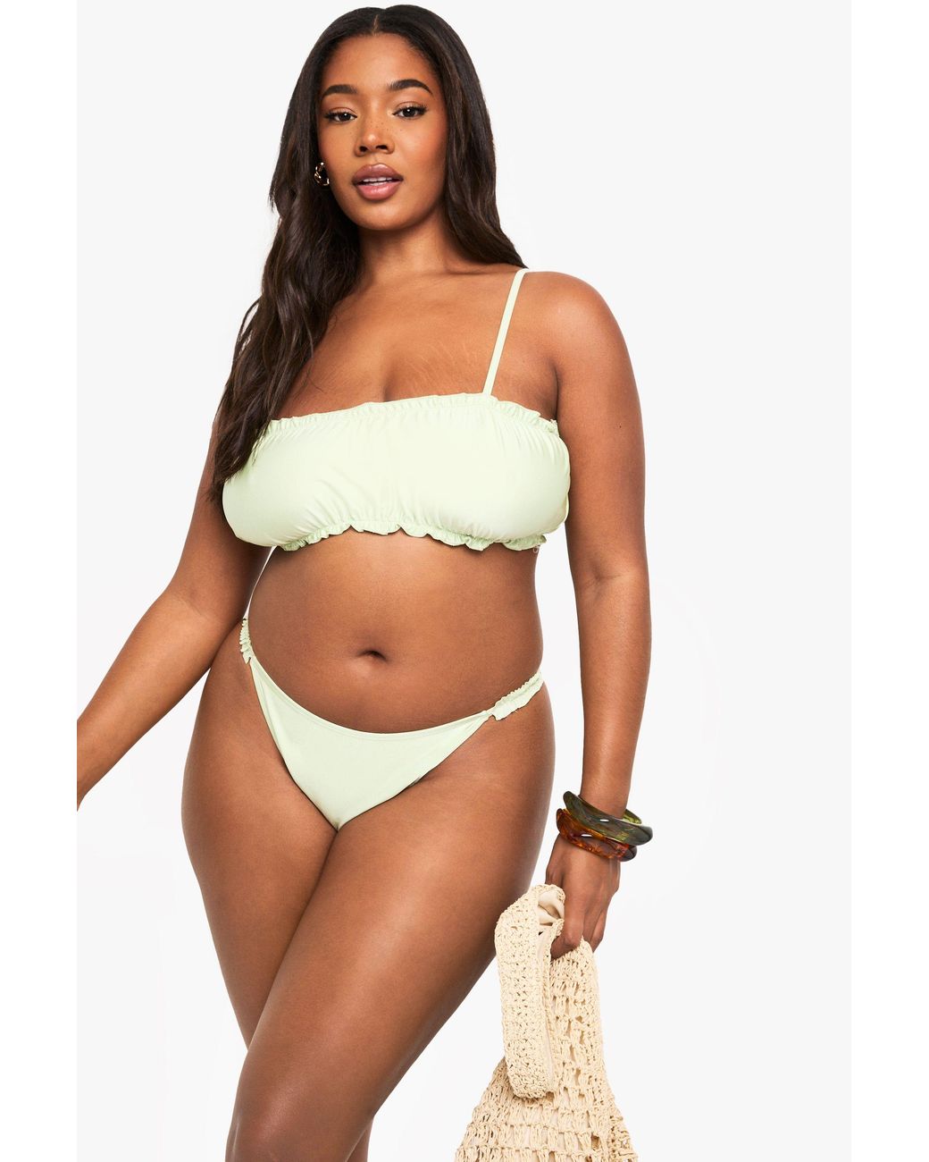 Boohoo Green Plus Ruffle Bikini Set