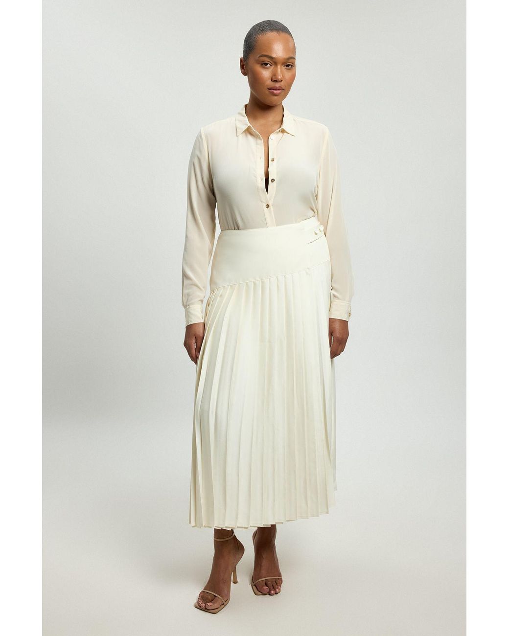 Karen Millen Natural Plus Size Satin Tux Tailored Pleated Skirt