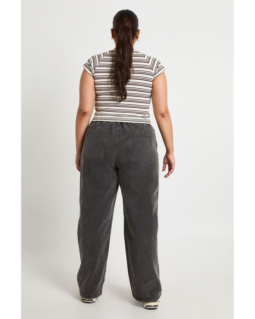 Boohoo Black Plus Elasticated Back Tie Drawstring Straight Leg Jean