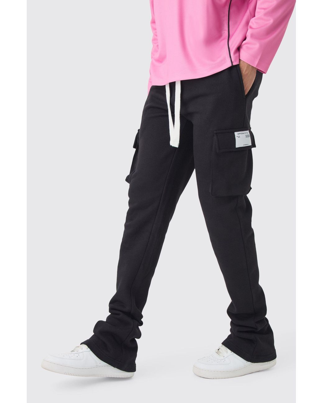 BoohooMAN Blue Slim Fit Extreme Stacked Woven Tab Cargo Jogger for men