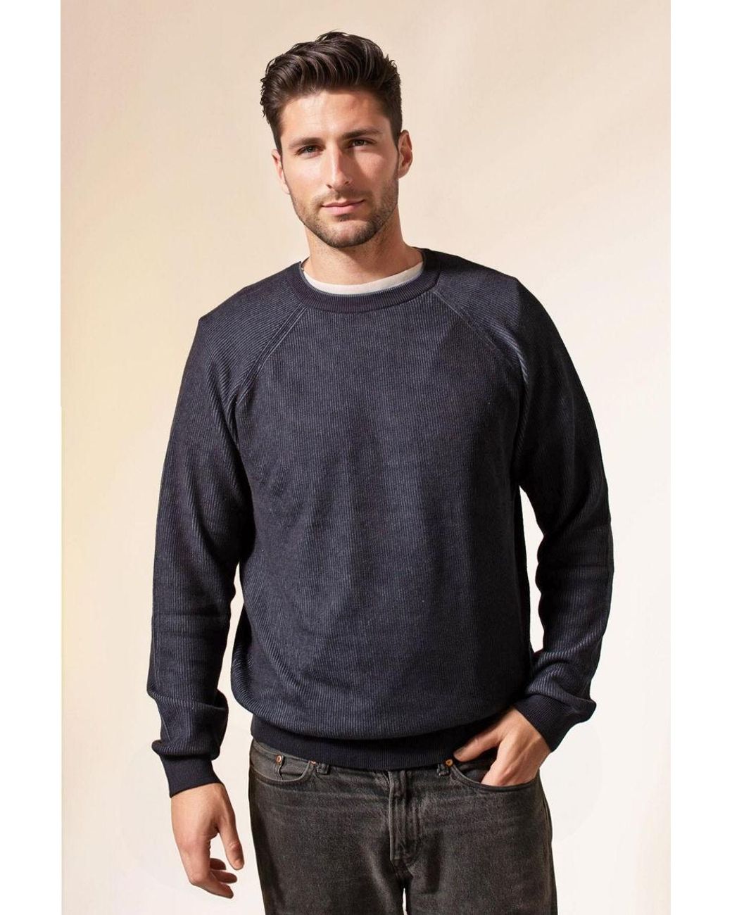Secret Label Blue Ribbed Round Neck Jumper for men