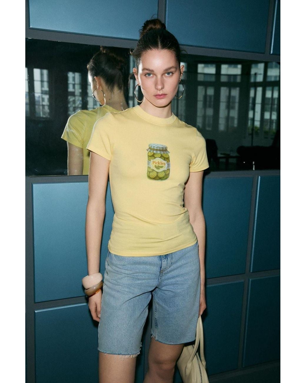 Grimelange Green Printed Slim Fit Crew Neck T-Shirt