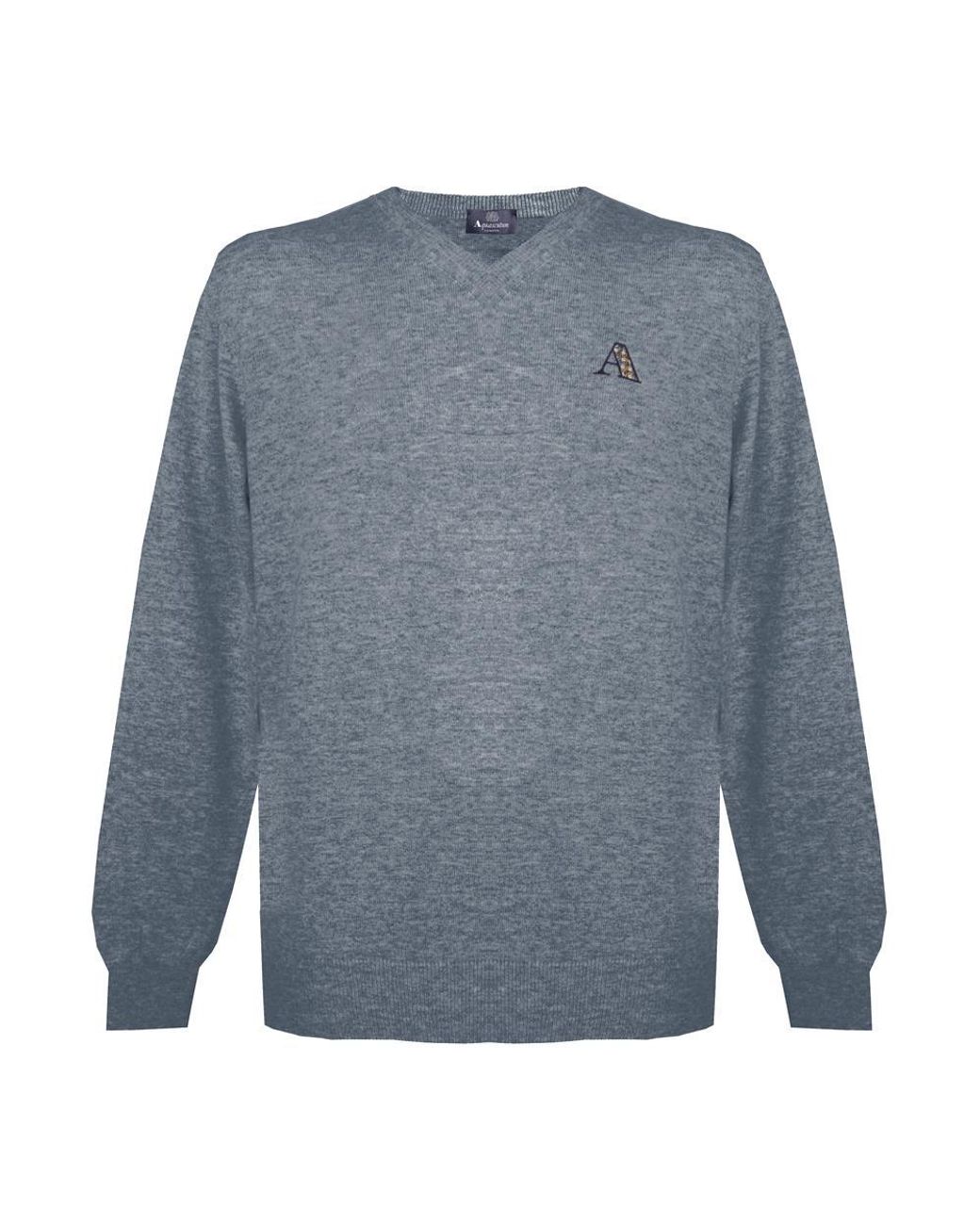Aquascutum Blue Long Sleeved/V-Neck Knitwear Jumper With Logo for men
