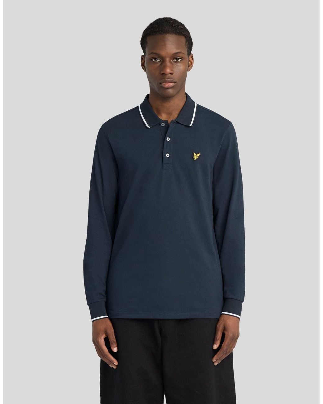 Lyle & Scott Blue Tipped Long Sleeve Polo Shirt for men