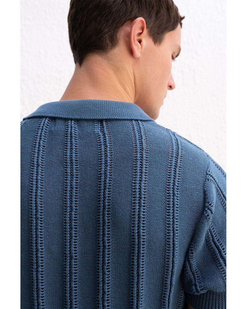 Giesto Blue Cotton Textured Polo T-Shirt for men
