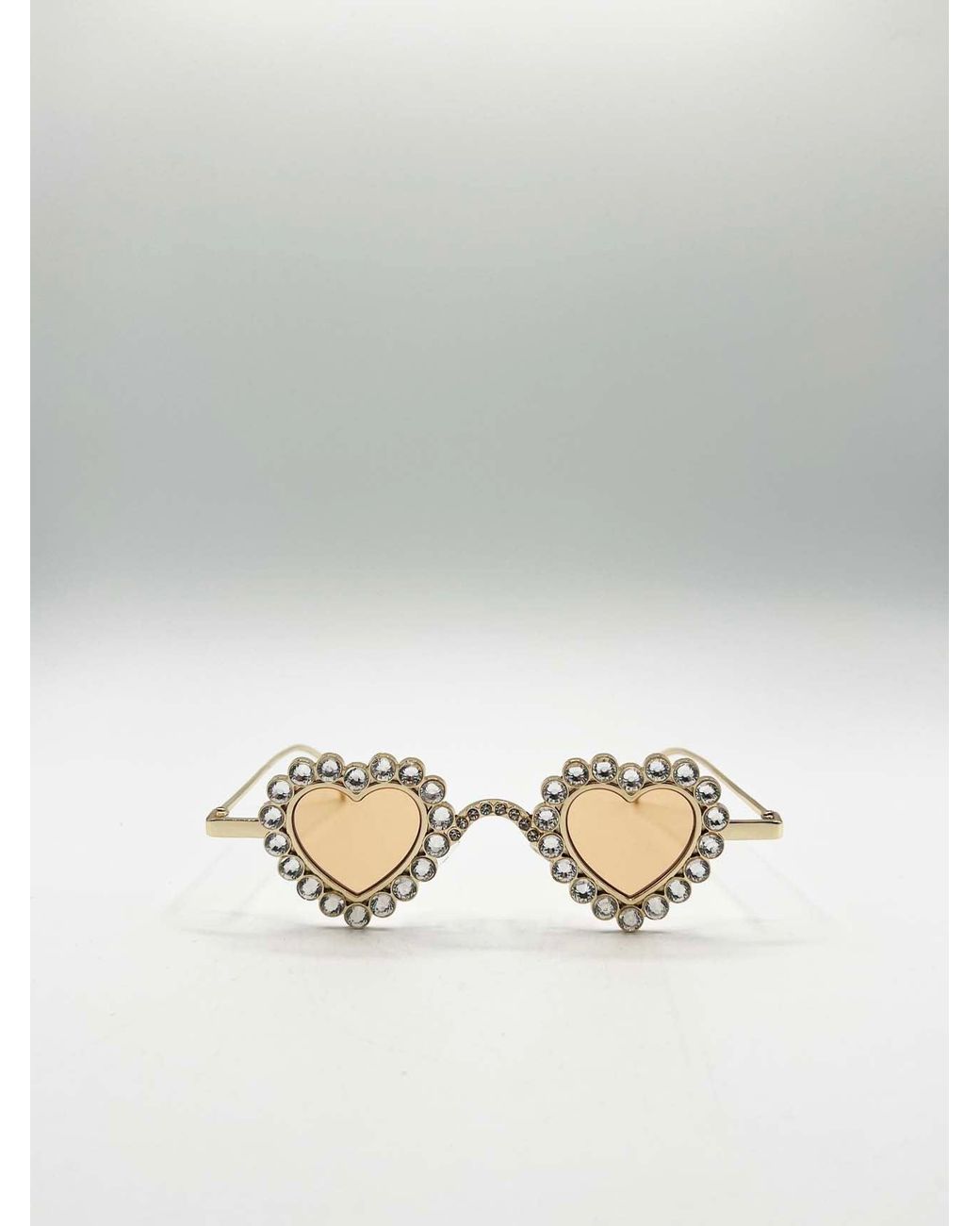 SVNX White Heart Diamante Sunglasses Champagne