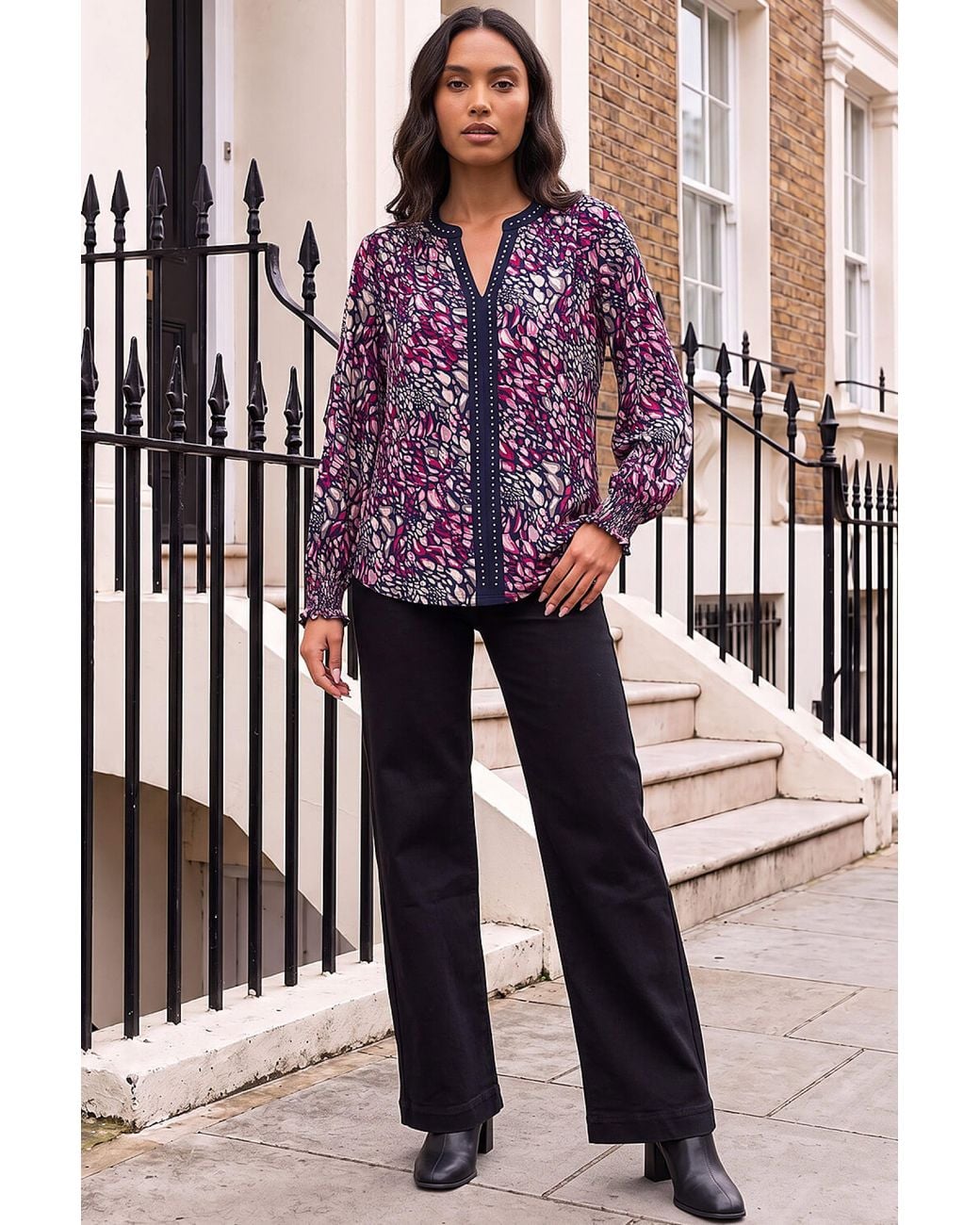 Roman Purple Abstract Animal Trim Top