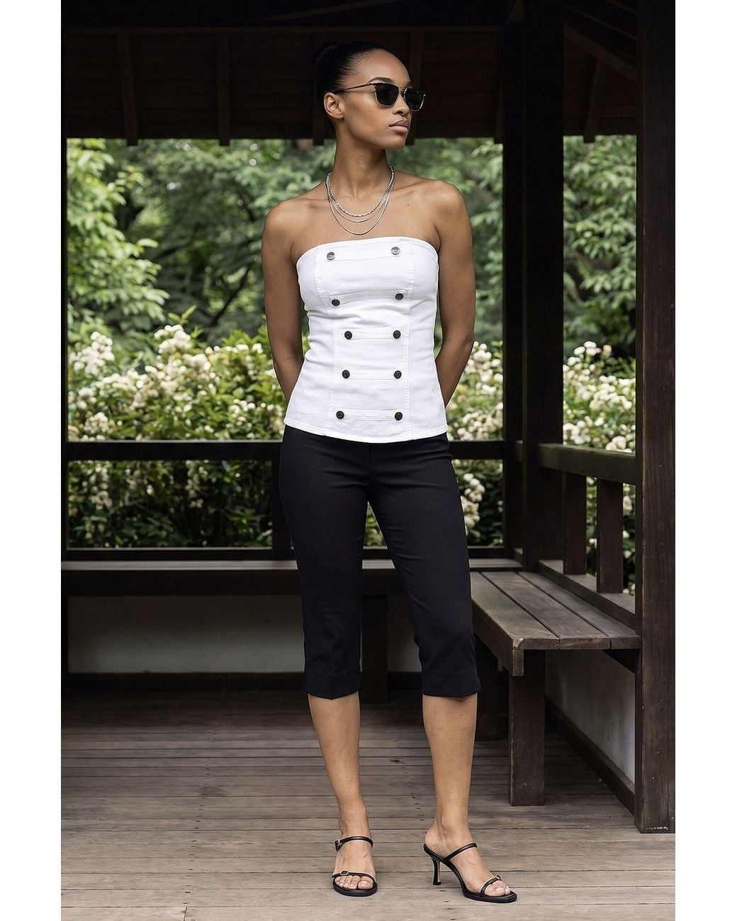 Dilvin Green Strapless Cotton Poplin Corset Blouse