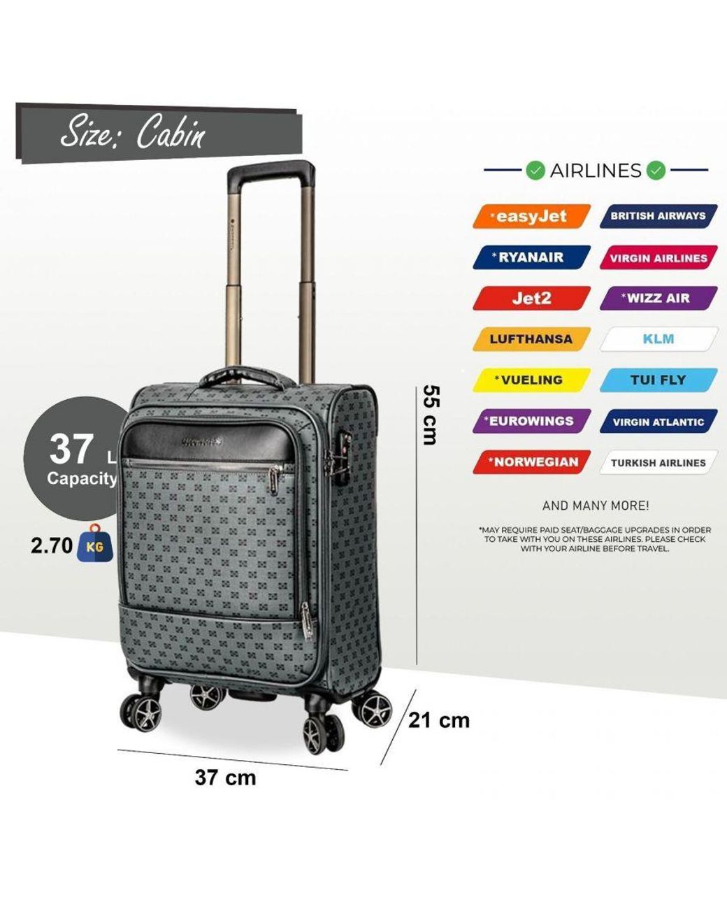 Infinity Leather Black Lightweight Luggage Travel Cabin Suitcase