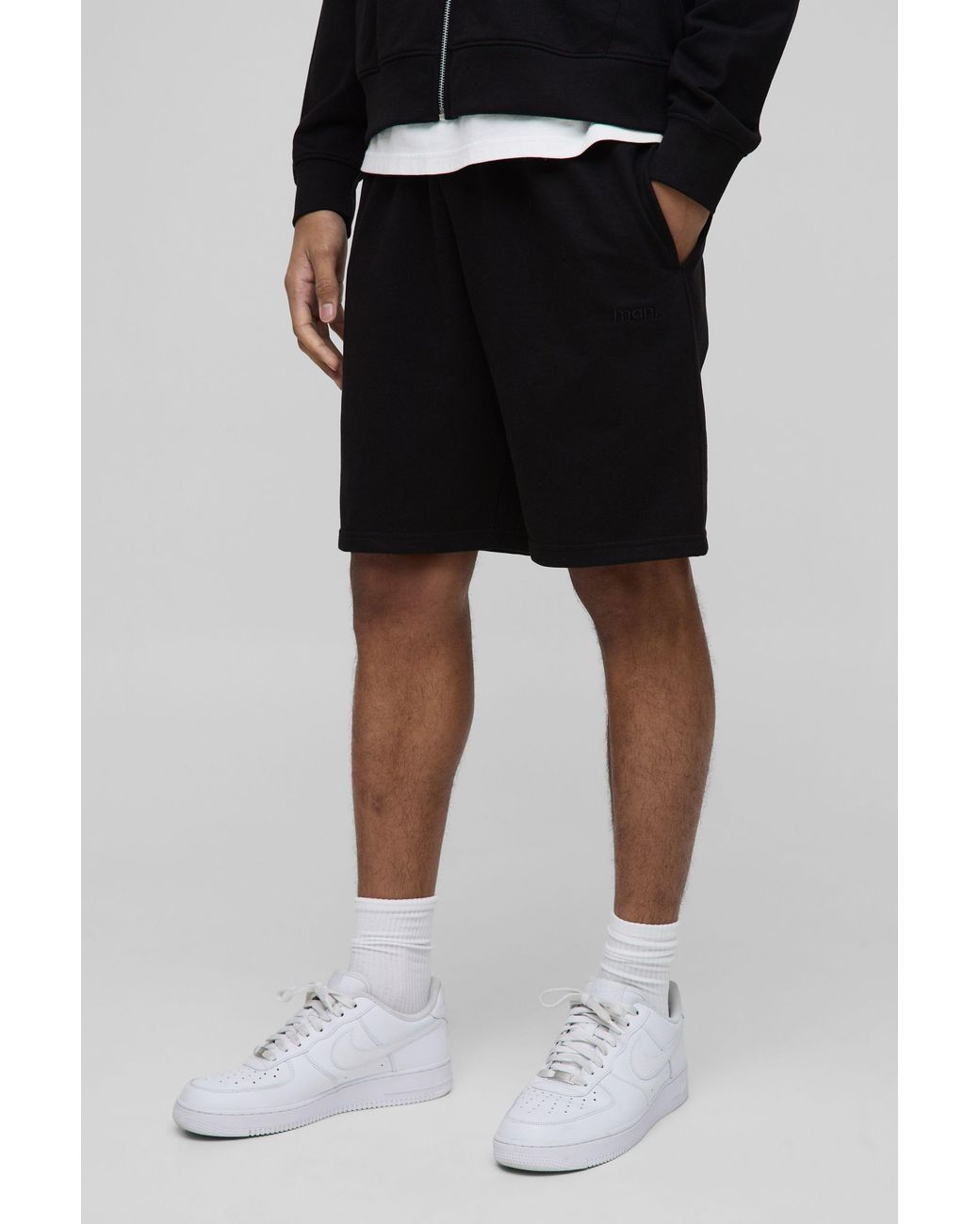 BoohooMAN Black Lightweight Basic Relaxed Mid Length Shorts for men