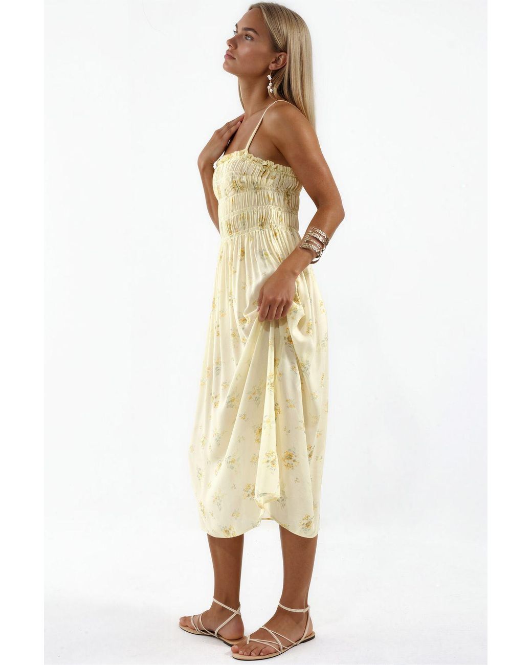 Busem Metallic Floral Cotton Poplin Midi Dress