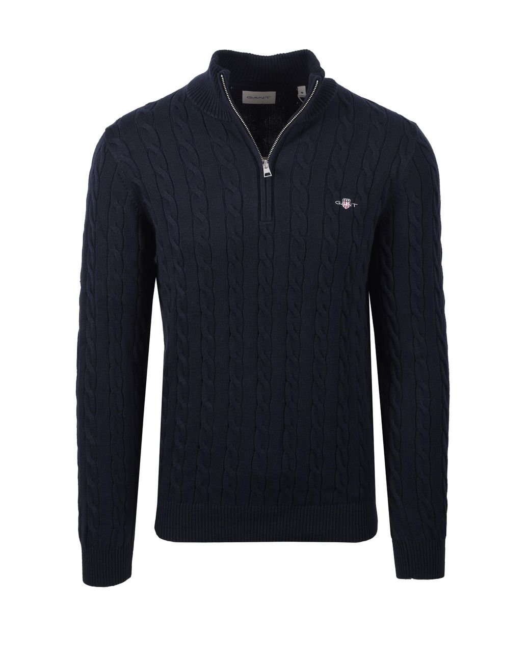 Gant Blue Cotton Cable Half Zip Knitwear Evening for men