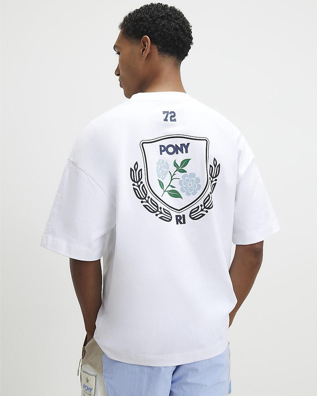 River Island White T-Shirt Oversized Crest Crew Neck Cotton for men