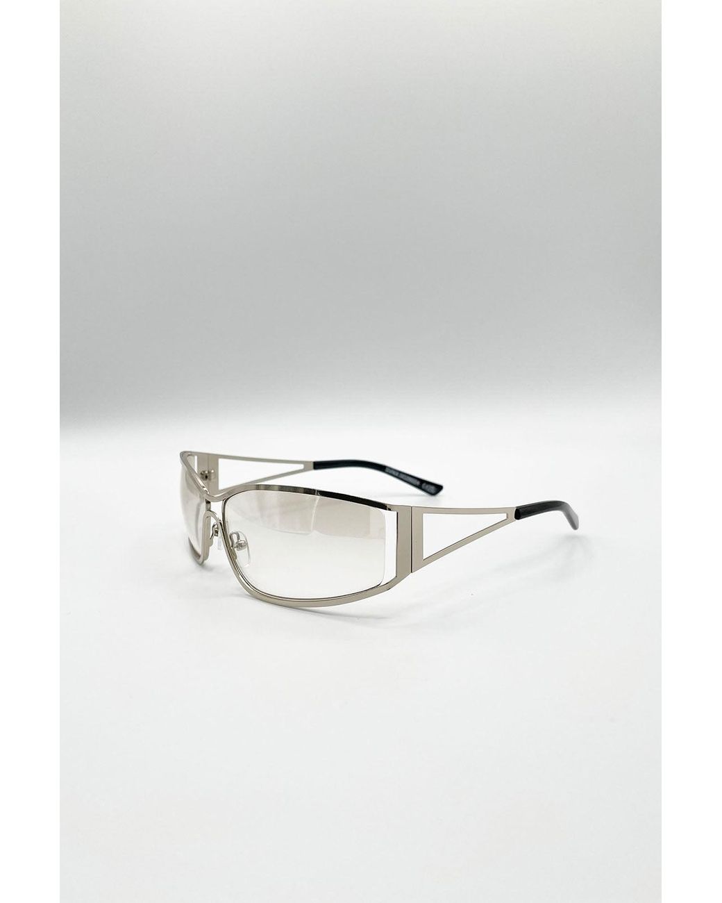 SVNX Metallic Retangle Wrap Around Metal Sunglasses