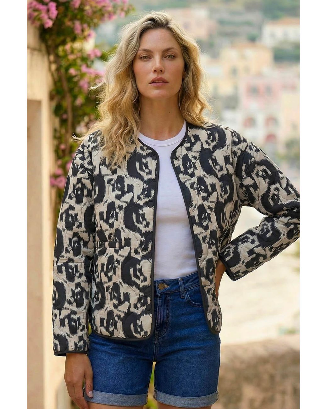 Roman Gray Soft Printed Quilted Jacket