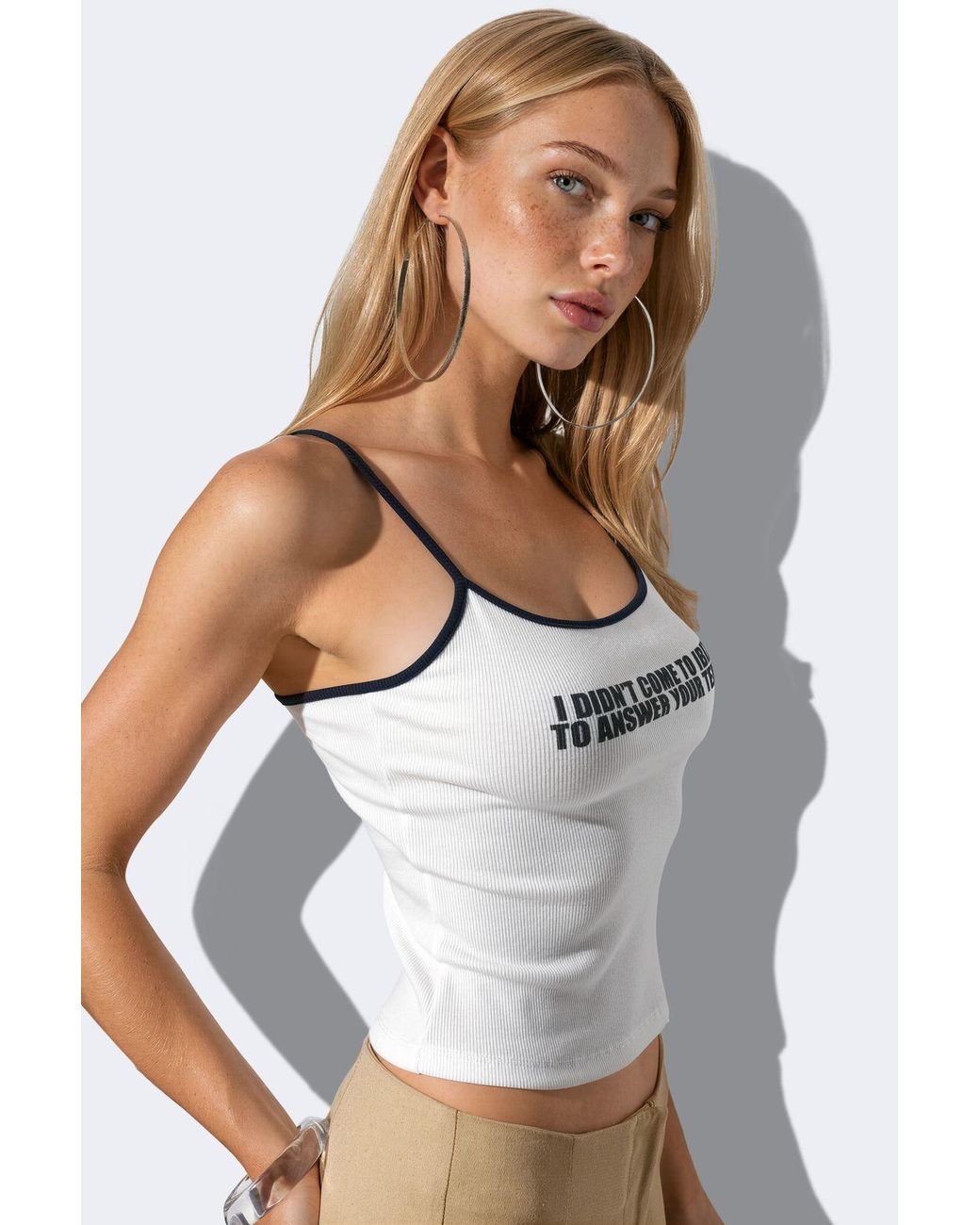 Busem White Printed Fitted Cami Tank Top