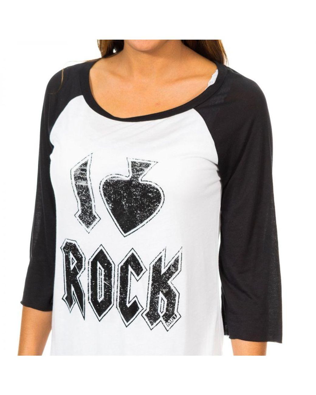 Met White 3/4 Sleeve Boat Neck T-Shirt 10Dml0381