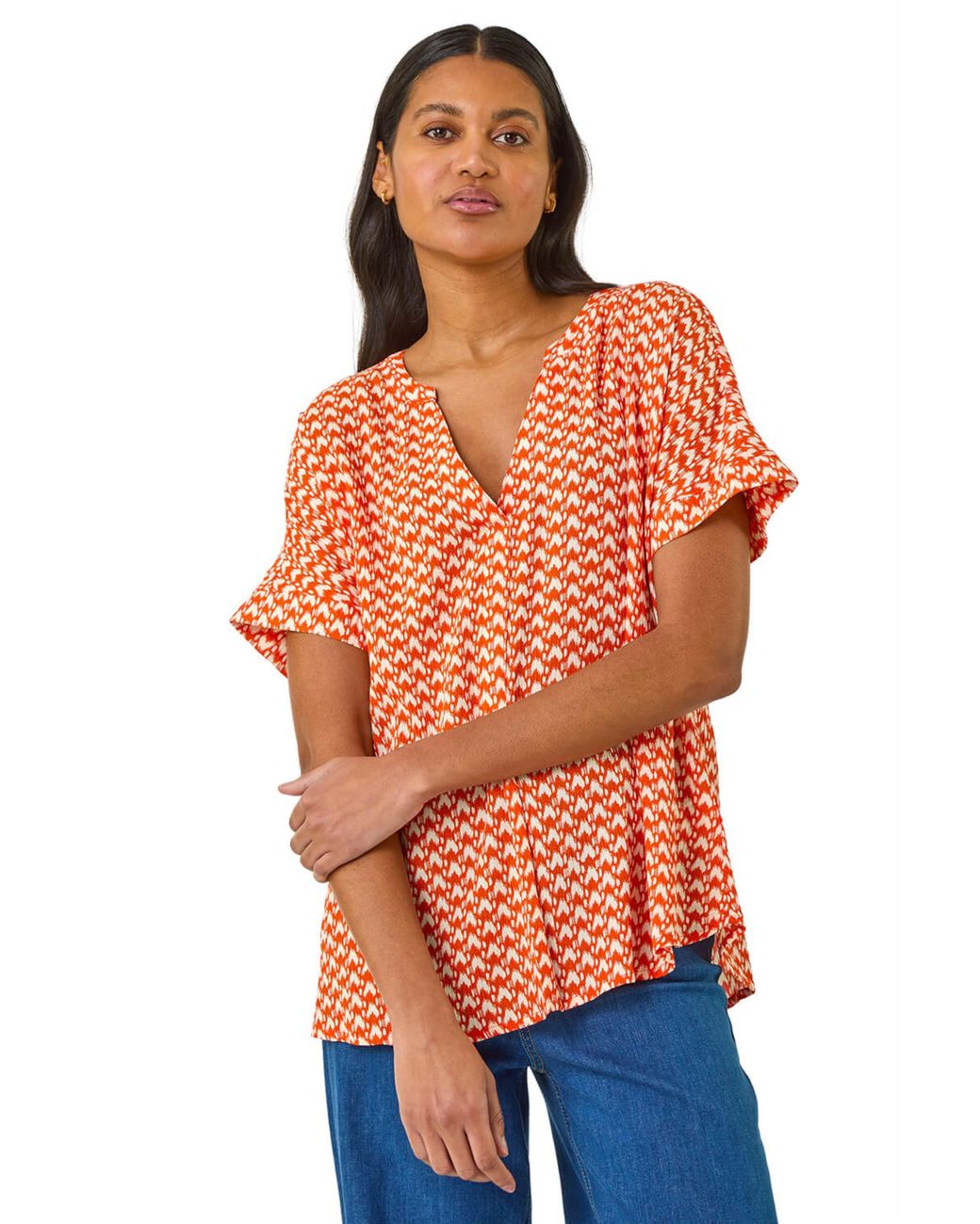Roman Orange Abstract Print Tunic Top