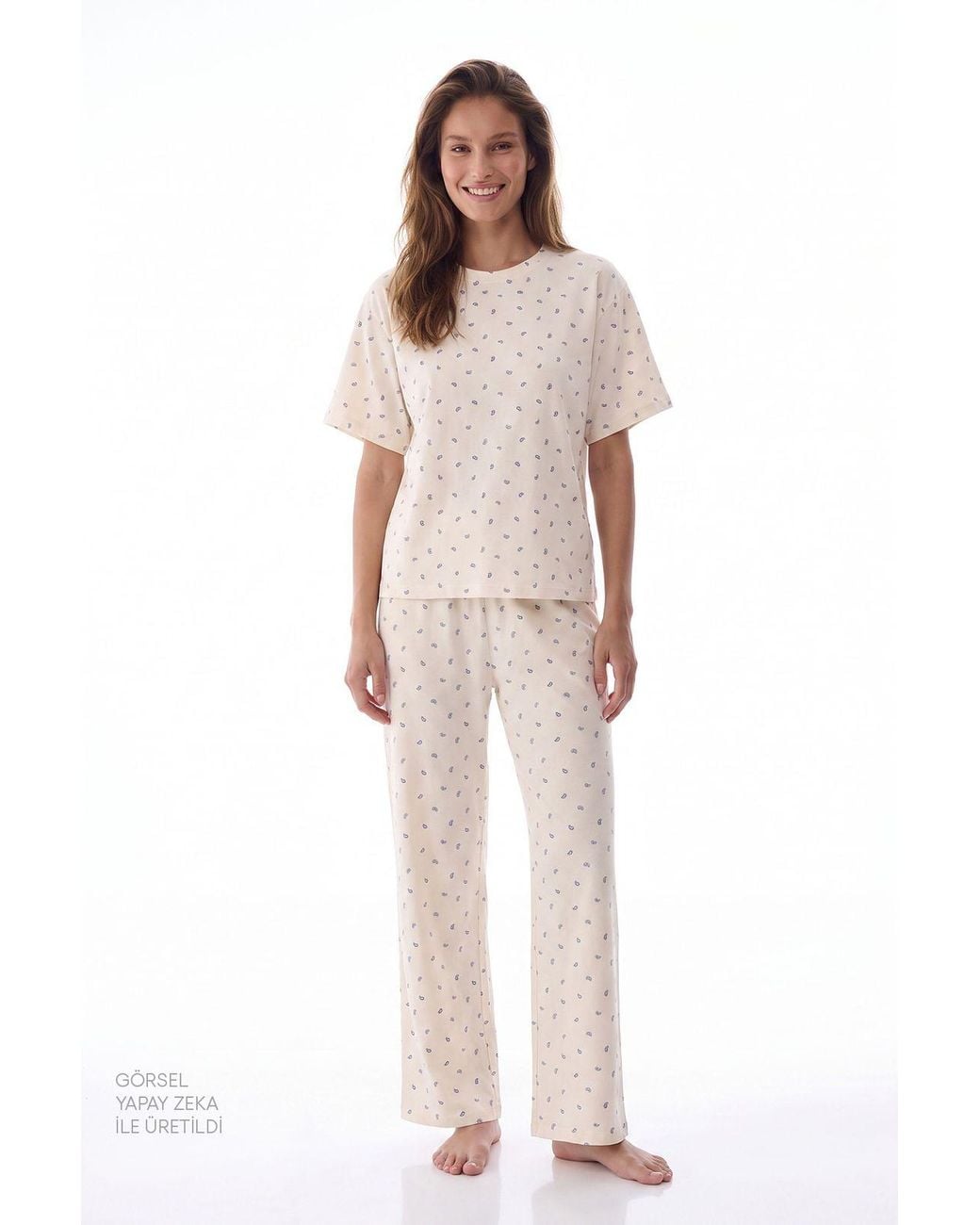 Penti Natural Gardenya Hallie Scarf Pattern Short Sleeve Pajama Set