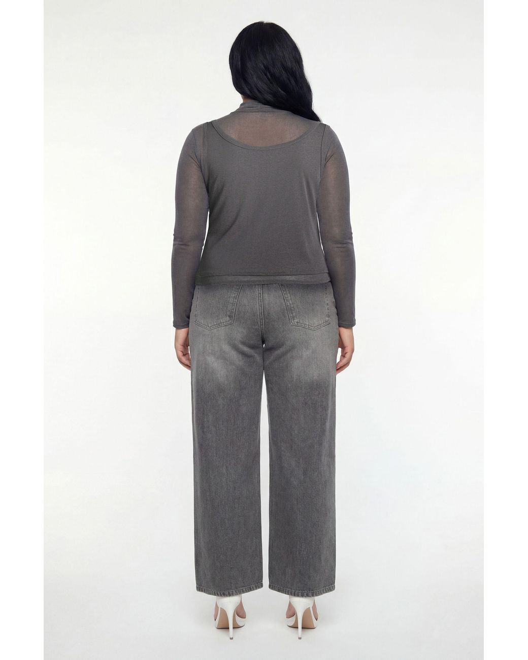 Boohoo Gray Plus 2-1 Layered High Neck Long Sleeve Top