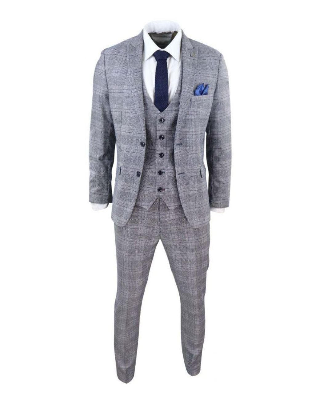 Infinity Leather Blue 3 Piece Birdseye Check Classic Suit for men